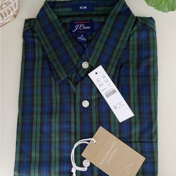 J. Crew | Slim Performance Twill Shirt Buttondown Long Sleeve Pine Plaid Green - Picture 13 of 14